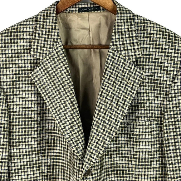 Club Room Pantex Silk Wool Blend Mens 42R Blazer Jacket Coat Brown Blue Gingham - Picture 3 of 11